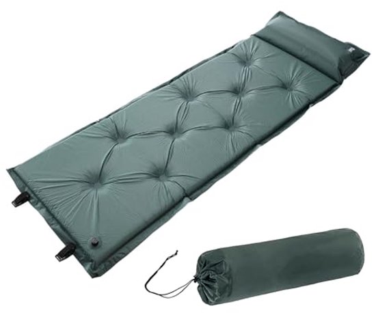 Zelfopblazende slaapmat - Kampeer matras - Outdoor slapen - Geïntegreerde voetpomp - 195 cm lengte - Khaki