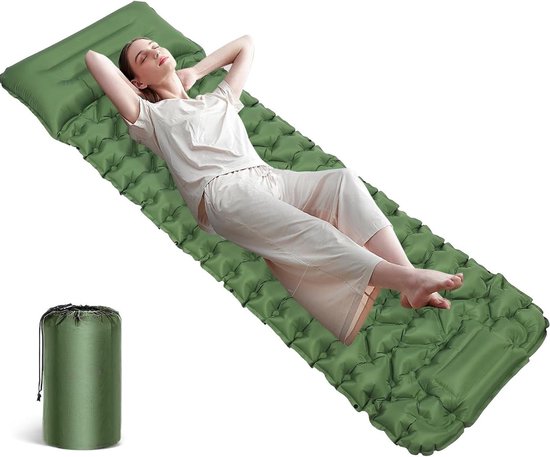 Zelfopblazende Slaapmat - Kampeer Matras - Outdoor Slapen - Ingebouwde Voetpomp - Ultralicht 830g - Groen