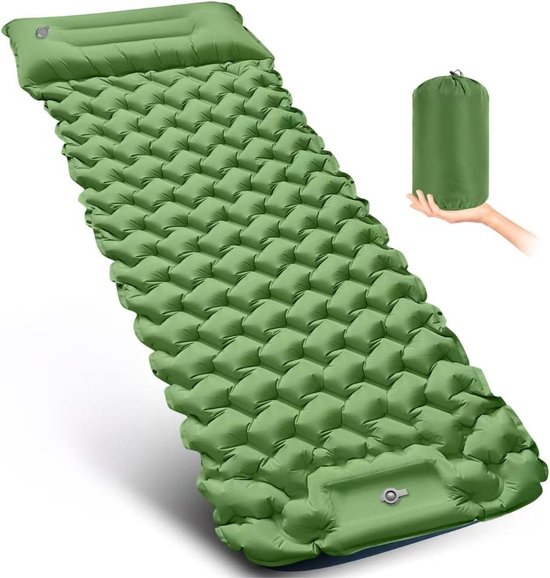 Zelfopblazende Slaapmat - Kampeerluchtbed - Buiten slapen - Ingebouwde voetpomp - 220 x 70 cm - Groen
