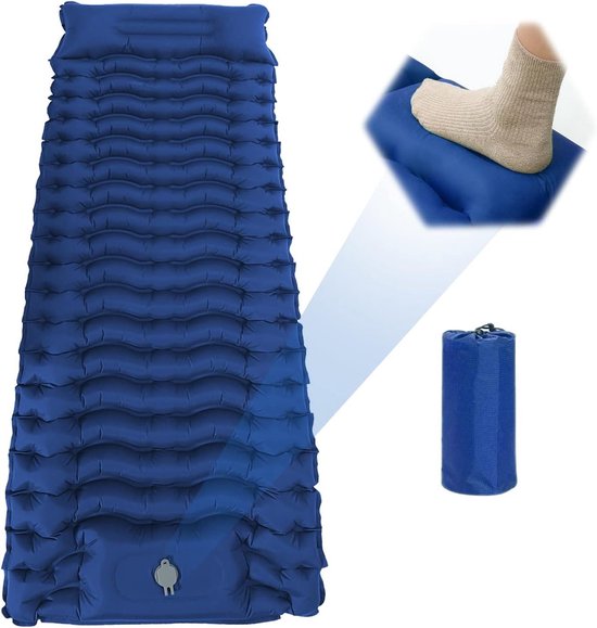 Zelfopblazende Slaapmat - Luchtbed Kamperen - Buiten Ontspannen - Met Voetpomp - 60 x 190 cm - Blauw