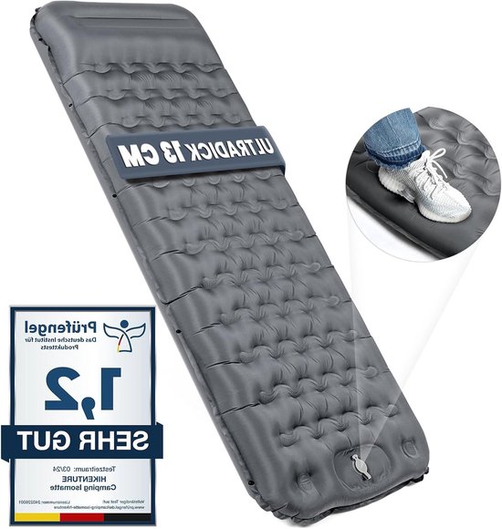 Zelfopblazende Slaapmat - Luchtbed Kamperen - Buiten slapen - 13cm Dik Comfort - 200 x 66 cm - Grijs