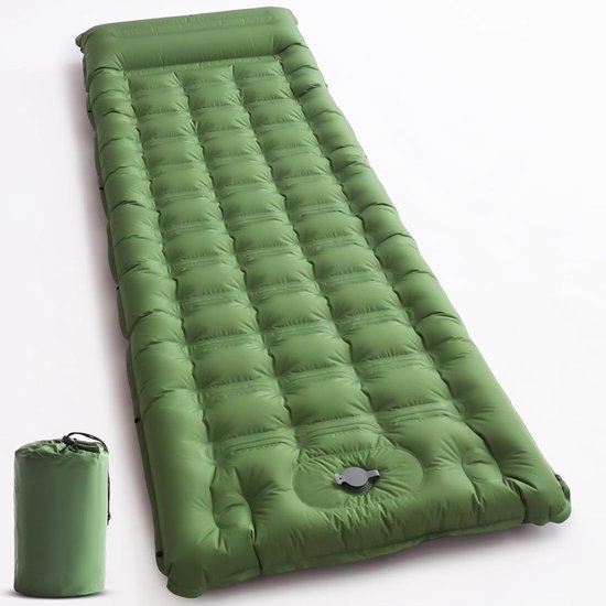 Zelfopblazende Slaapmat - Luchtbed Kamperen - Outdoor Rusten - Geïntegreerde Voetpomp - 12 cm Dik - Groen Grijs