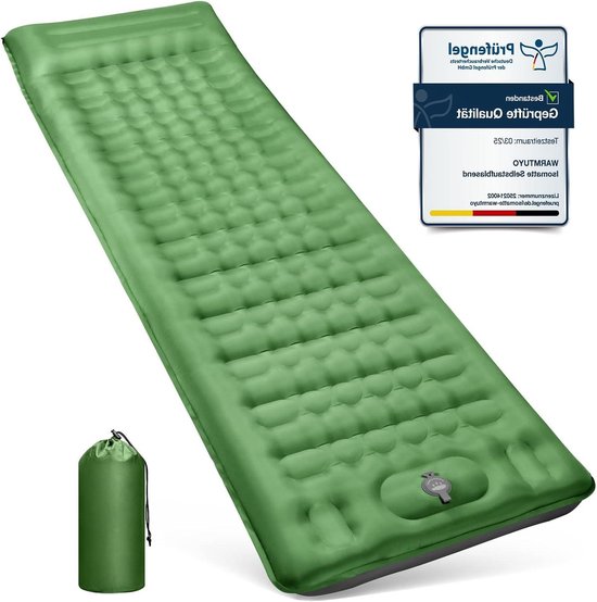 Zelfopblazende Slaapmat - Luchtbed Kamperen - Outdoor Slapen - 12 cm Verdikt Kussen - 200x68 cm - Groen