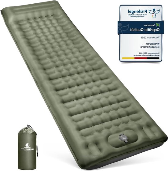 Zelfopblazende Slaapmat - Luchtbed Kamperen - Outdoor Slapen - Geïntegreerde Voetpomp - 12 cm Dik - Legergroen