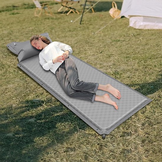 Zelfopblazende Slaapmat - Luchtbed Tentmat - Comfortabel Kamperen - Automatisch Opblazen - 192 x 66 cm - Grijs