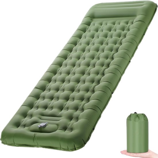 Zelfopblazende slaapmat, luchtmatras kamperen met voetperspomp en kussen, opblaasbare slaapmat voor buiten, ultralicht waterdicht voor wandelen, buiten, kamperen, reizen, 195 x 63 x 12 van Merkloos