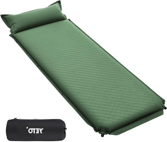 Zelfopblazende slaapmat met kussen - 8 cm dik - zwart - 1 stuk van LUXEOUTER.