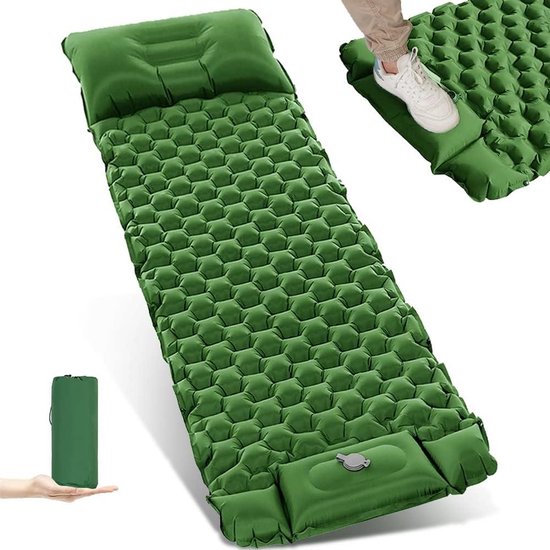 Zelfopblazende slaapmat - opvouwbaar en waterdicht - met voetperspomp - verbrederende opblaasbare matras - herbruikbaar voor camping en wandelen. van Luyeep.