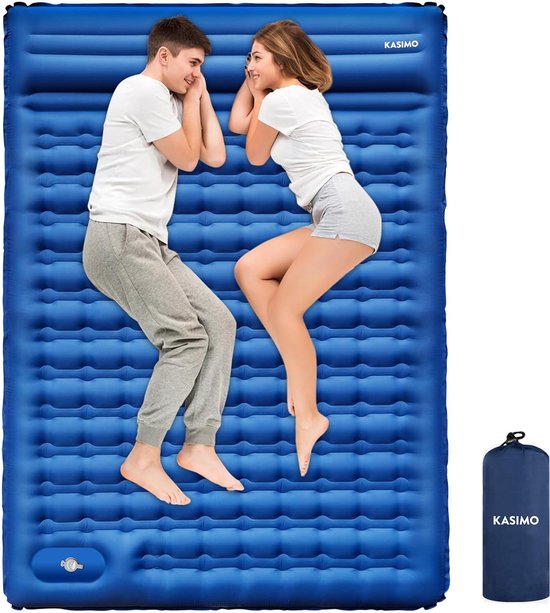 Zelfopblazende slaapmat voor 2 personen, 140 x 200 cm, luchtmatras, camping, 12 cm, verdikt, dubbele campingmat voor tent, ultralicht, met kussen, blauw van Hikenture