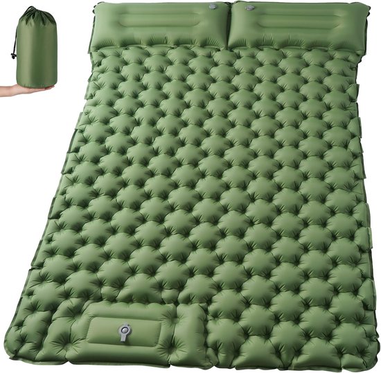 Zelfopblazende slaapmat voor 2 personen, geavanceerde en verdikte campingmatras, luchtpedaal-luchtmatras, ultralicht, draagbaar, ultralicht, geschikt voor kamperen, strand, wandelen
