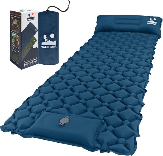 Zelfopblazende slaapmat voor kamperen, ultralicht opblaasbaar matras met voetperspomp en kussen, buitenluchtmatras voor tent, reizen, wandelen van Unigear