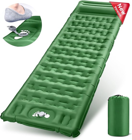 Zelfopblazende slaapmat voor outdoor, camping, luchtmatras met voetpomp, ultralicht voor 1 persoon, waterdicht, voor tent, wandelen, backpacking, trekking, groen van Merkloos