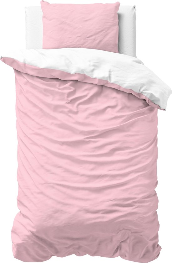 Zensation Twee Kleuren Dekbedovertrek - 140x200/220 + 1 kussensloop 60x70 - Roze/Wit - Eenpersoons van Merkloos