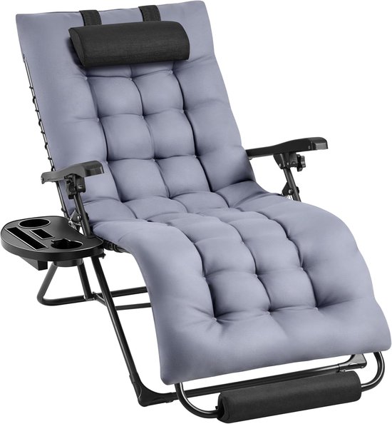 Zero Gravity Ligstoel Opvouwbaar - Ergonomische Tuinligstoel met Verstelbare Rugleuning - Luxe Relaxstoel met Hoofdkussen en Bekerhouder - Verstelbare Zonneligstoel voor Tuin, Balkon, Camping en Strand