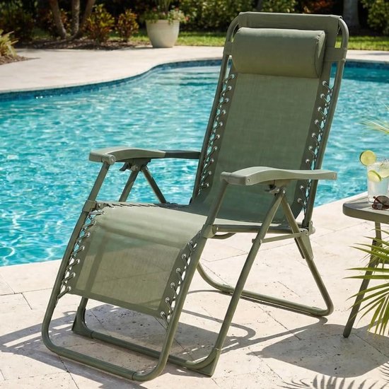 Zero Gravity Stoel - Relaxstoel Ligstoel - Ontspannen Buiten - Inklapbaar Ruimtebesparend - 156x65x76 cm - Saliegroen