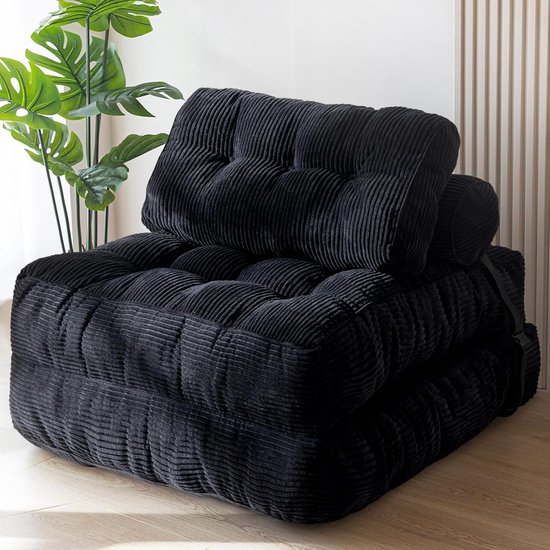 Zetel Bed - Slaapbank - Ontspannen Zitten - Inclusief Kussens - 190 cm - Zwart
