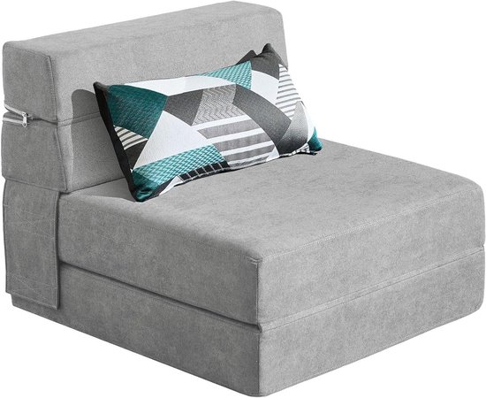 Zetelbed met Kussen - Slaapstoel Futon - Ruimte Besparen - Geheugenschuim Vulling - 75x70x60cm - Lichtgrijs
