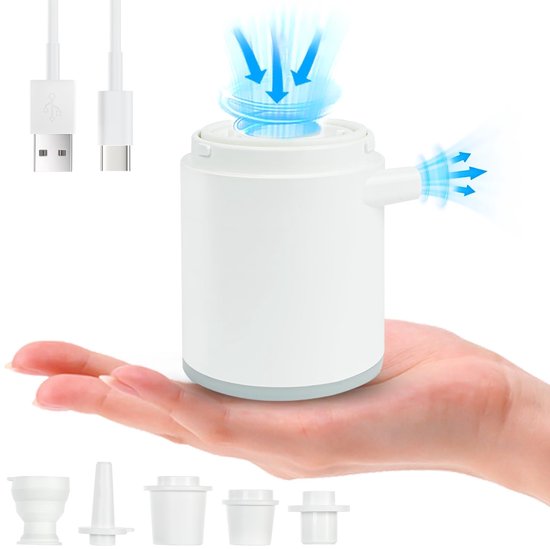 Zeynomax - Draagbare luchtpomp - Elektrische luchtpomp - USB-oplaadbare batterij - Mini-luchtpomp - Luchtbed - 5 spuitmonden