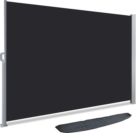 Zijluifel, uittrekbaar voor balkon, tuin en terras, inkijkbescherming, windscherm, waterdicht, zonwering, 140 x 300 cm, zwart-antraciet van Songmics