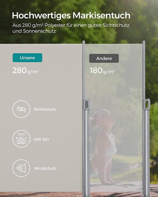 Zijmarkies, Voor Balkon En Terras, İnkijkbescherming, Zonwering, Zijrolgordijn, 200 X 300 Cm, Beige van Soluna