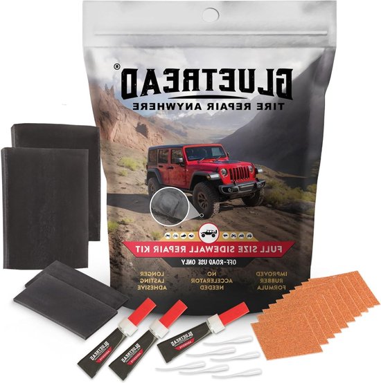 Zijwandbanden reparatieset - Patch kit - Banden repareren - Verbeterde rubberformule - 4x4 inch - Zwart van Merkloos