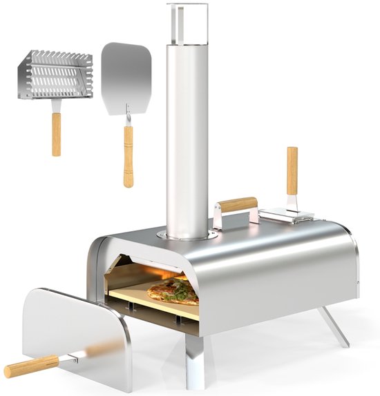 Zilveren roestvrijstalen houtgestookte pizzarette 79 bij 36 bij 75 cm Voor tuin en kamperen