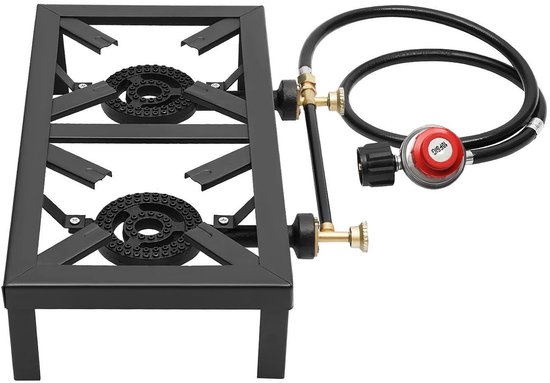 Zimoros Draagbare Gasfornuis - 2 Pits - 8000 Watt - Zwart - Voor BBQ & Kamperen - Geschikt voor Noodsituatie's van Zimoros