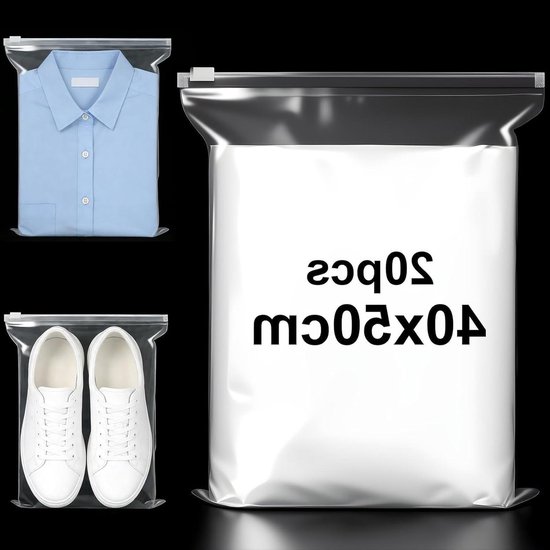 Zip Tassen - Opbergzakken Hersluitbaar - Kleding Opbergen - Waterdicht Stofvrij - 40 x 50 cm - Transparant