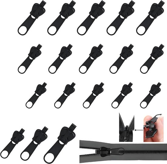 Zipper Repair Kit - Zipper Sliders - Kleding Repareren - Universele Pasvorm - 15 Stuks - Zwart van Merkloos