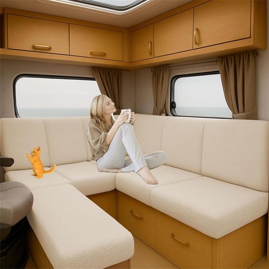 Zitkussenhoezen Caravan - Camper Bankhoezen - Bescherming Interieur - Waterafstotend Materiaal - L65-100cm B45-65cm - Beige