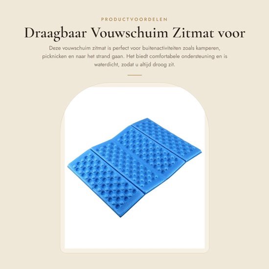Zitmat Waterdicht - Opvouwbaar Buiten - Draagbaar Kussen - EVA-schuim - Voor Picknick/Tuin - Afmetingen 390x275x10 mm - Buitenkussen