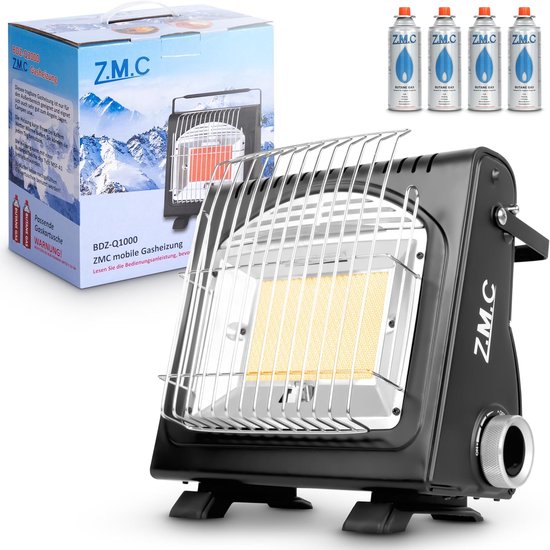 Z.M.C 2-in-1 draagbare gaskachel en gasfornuis + 4 gaspatronen 227 g, keramische campingkachel 1,7 kW, gaskachel voor buiten en terrassen, tuin & balkon, mobiele straalkachel met piëzo-ontsteking van Merkloos
