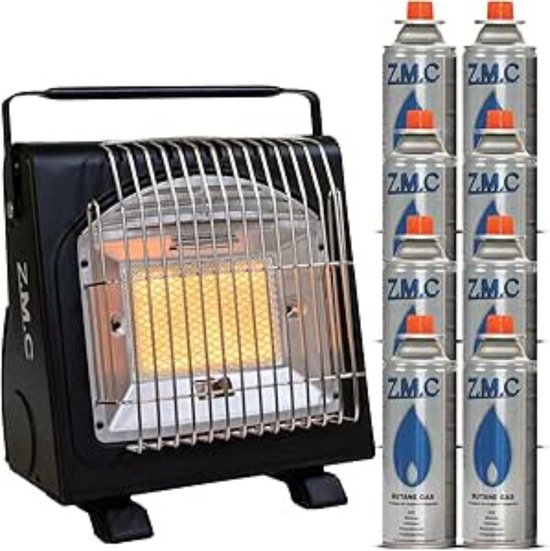 Z.M.C 2-in-1 draagbare gaskachel en gasfornuis + 8 gaspatronen 227 g, campingkachel 1,7 kW, perfecte warmtebron zonder stroom, gaskachel voor buiten, terrassen, mobiele terrasverwarming met piëzo-ontsteking van Merkloos