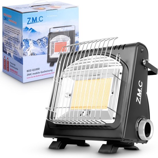 Z.M.C 2-in-1 draagbare gaskachel en gasfornuis, multifunctionele keramische kachel voor op de camping 1,7 kW, gaskachel voor buiten en terras, tuin & balkon, mobiele straalkachel met piëzo-ontsteking van Z.M.C