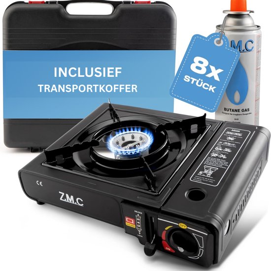 Z.M.C gasfornuis met 1 pit incl. adapter voor LPG + opbergkoffer Campingfornuis set met gaspatronen 227 g en grillplaat naar keuze, voor buiten en binnen, campinggasfornuis met piëzo-ontsteking van Merkloos