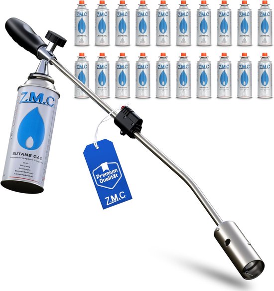 ZMC onkruidverdelger 2,5 kW + 20 gaspatronen 227 g, onkruidbrander met piëzo-ontsteking, vlamapparaat met instelbaar vlamvermogen tot 1400 °C van Merkloos