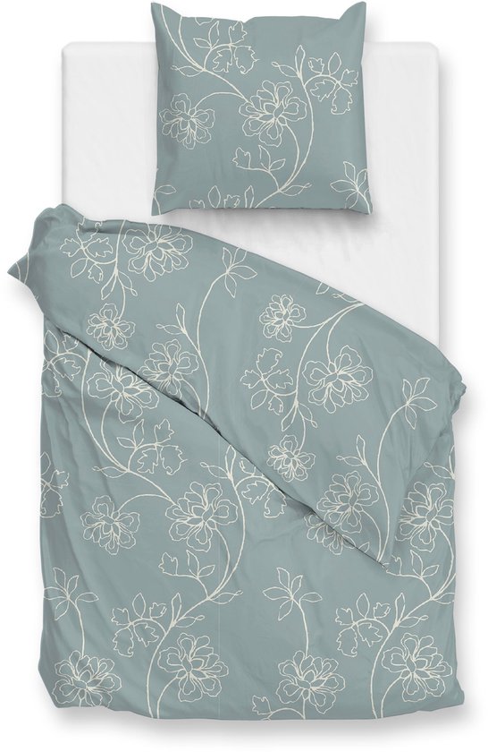 Zohome Alva Dekbedovertrek - Blauw - Eenpersoons - Dekbedhoes van 100% Katoen-Flanel - Bloemen - 140x220 + 1 sloop 60/70 cm - AW25 van Merkloos