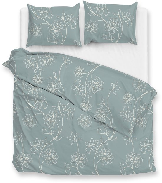 Zohome Alva Dekbedovertrek - Blauw - Tweepersoons - Dekbedhoes van 100% Katoen-Flanel - Bloemen - 200x220 + 2 slopen 60/70 cm - AW25 van Merkloos