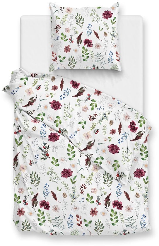 Zohome Celeste Dekbedovertrek - Wit - Eenpersoons - Dekbedhoes van 100% Katoen-Flanel - Bladeren - 140x220 + 1 sloop 60/70 cm - AW25 van Merkloos