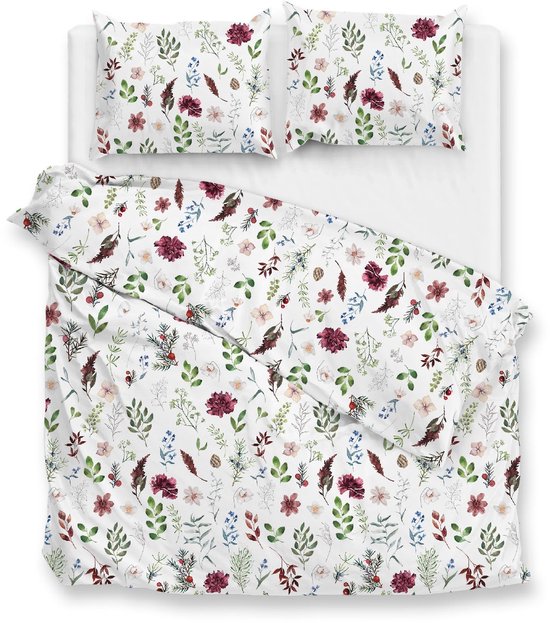 Zohome Celeste Dekbedovertrek - Wit - Lits-jumeaux - Dekbedhoes van 100% Katoen-Flanel - Bladeren - 260x220 + 2 slopen 60/70 cm - AW25 van Merkloos