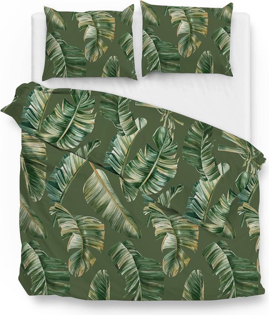 Zohome Dekbedovertrek Alanzo - Bedlinnen met Bladeren print - 240x220 - Groen - Dekbedhoes van 100% Katoen-Satijn van Zohome
