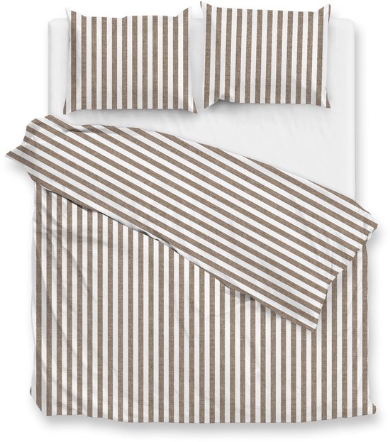 Zohome Dekbedovertrek Banda-di-Lino - Bedlinnen met Strepen - 260x220 - Taupe - Dekbedhoes van 100% Katoen