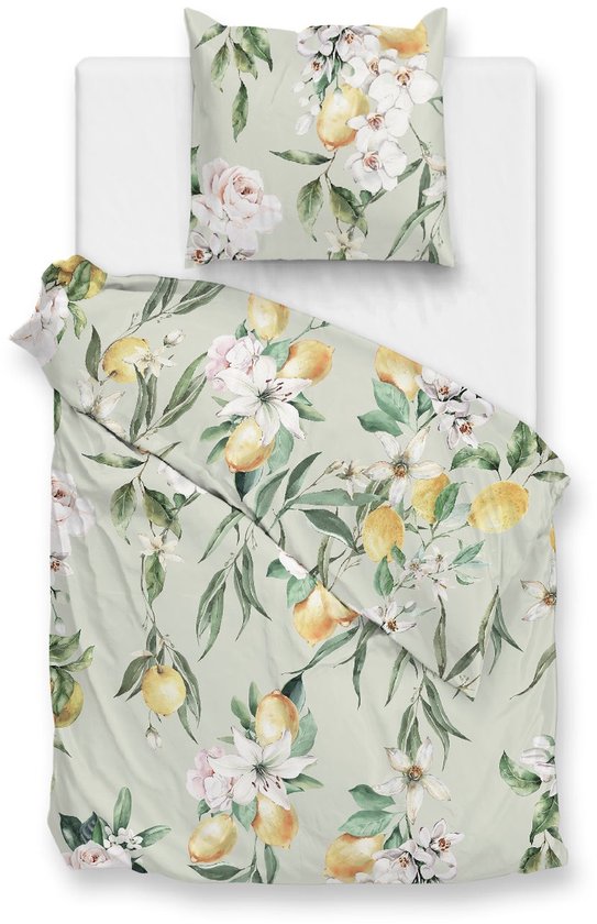 Zohome Dekbedovertrek Limone - Green - Bloemen - Dekbedovertrek 140x200/220 cm - 100% Microvezel - Eenpersoons van Merkloos