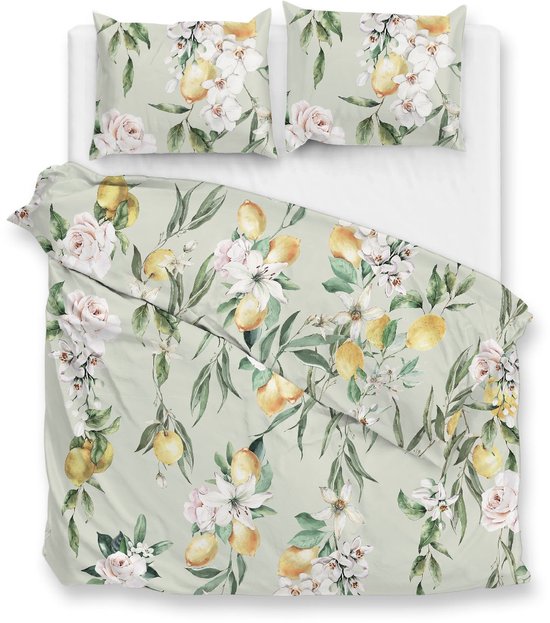 Zohome Dekbedovertrek Limone - Green - Bloemen - Dekbedovertrek 200x200/220 cm - 100% Microvezel - Tweepersoons van Merkloos