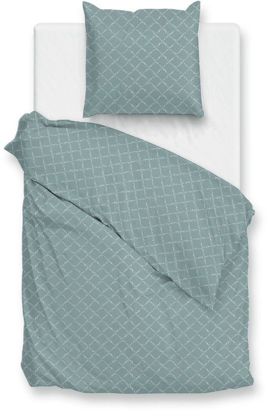 Zohome Dekbedovertrek Linea di Satinado - Groen - Eenpersoons - Dekbedhoes van 100% Katoen-Satijn - Ruiten - 140x220 + 1 sloop 60/70 cm van Merkloos