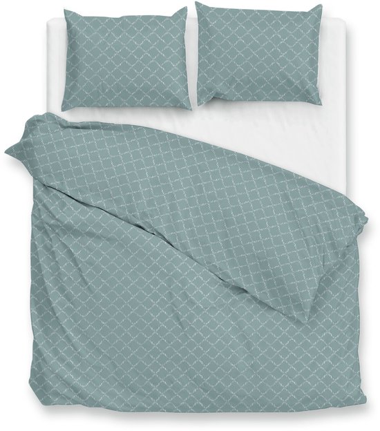 Zohome Dekbedovertrek Linea di Satinado - Groen - Lits-jumeaux - Dekbedhoes van 100% Katoen-Satijn - Ruiten - 260x220 + 2 slopen 60/70 cm van Merkloos
