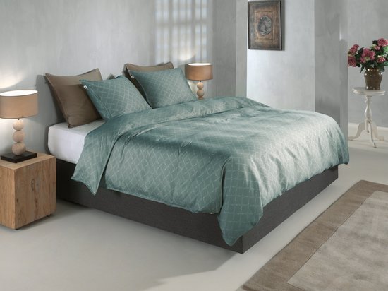 Zohome Dekbedovertrek Linea di Satinado - Groen - Tweepersoons - Dekbedhoes van 100% Katoen-Satijn - Ruiten - 200x220 + 2 slopen 60/70 cm van Merkloos