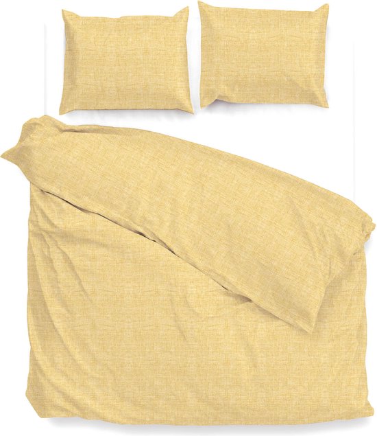 Zohome Dekbedovertrek Lino - Aspen Yellow - Dekbedovertrek 260x200/220cm - 100% Katoen - Linnen Look - Lits Jumeaux Extra Breed van Zohome