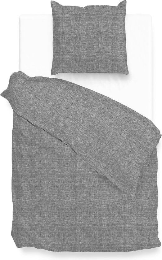 Zohome Dekbedovertrek Lino - Effen Bedlinnen - 140x220 - Antraciet - Dekbedhoes van 100% Katoen van Zohome