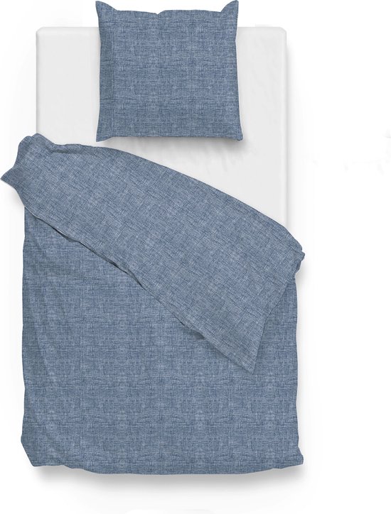 Zohome Dekbedovertrek Lino - Effen Bedlinnen - 140x220 - Blauw - Dekbedhoes van 100% Katoen van Zohome